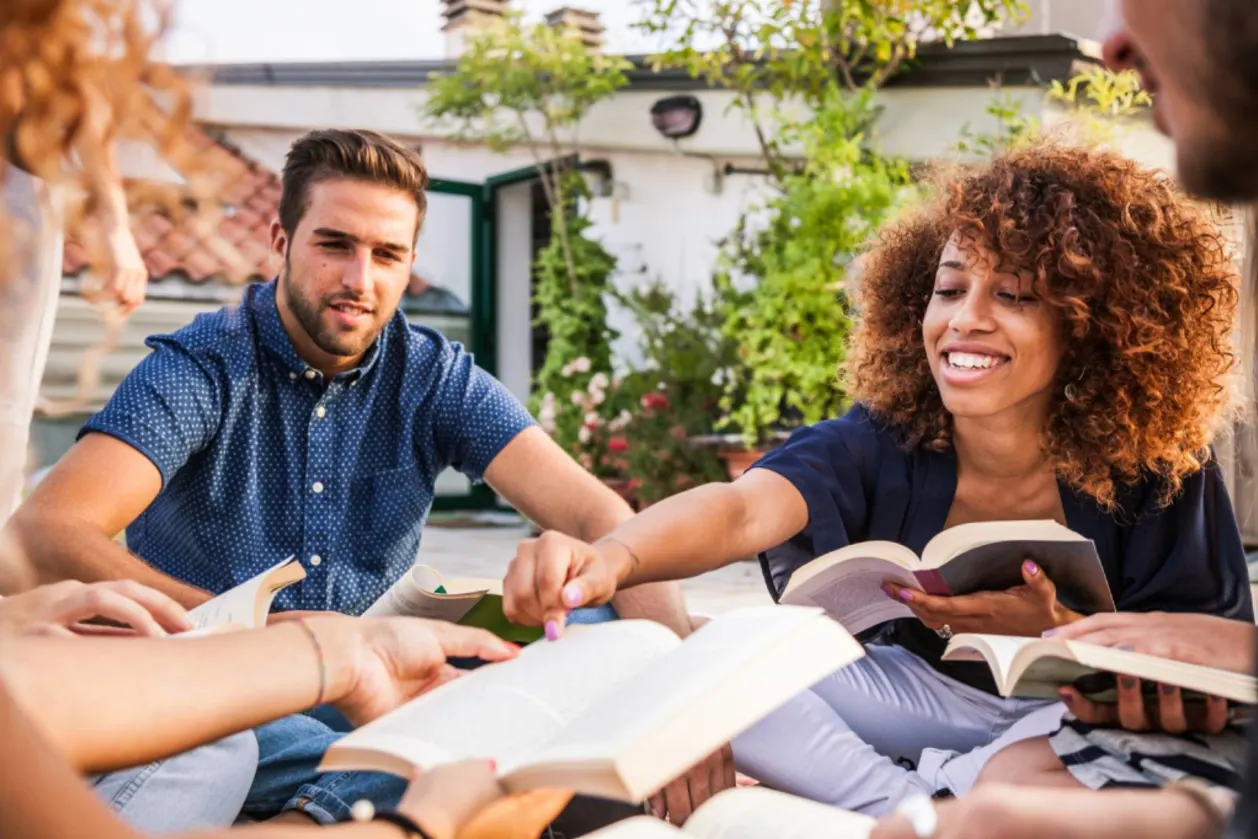 Group of friends at a reading retreat